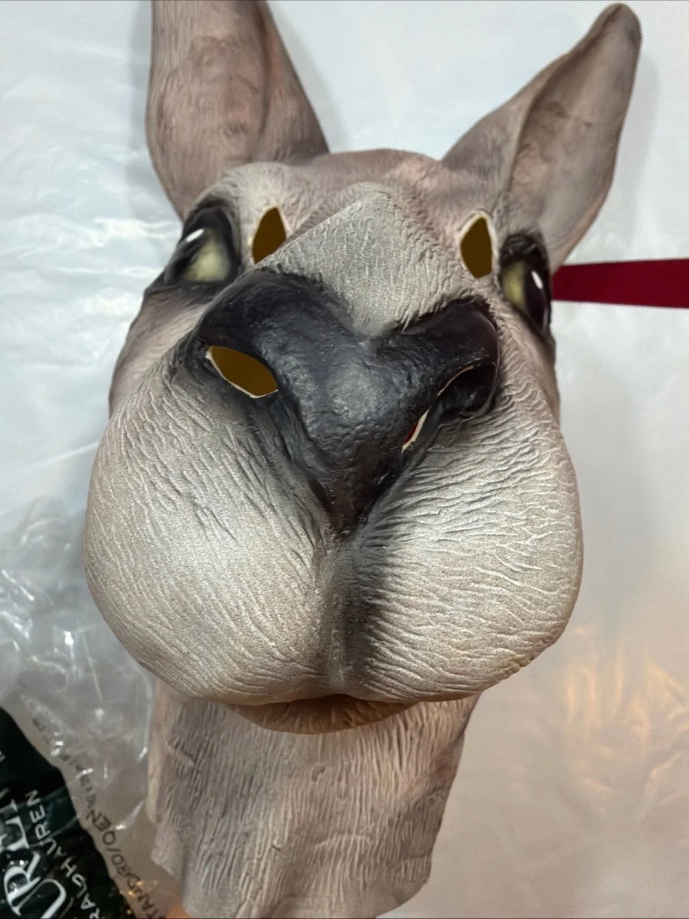 Kangaroo Head Gray Animal Mask Latex Adult Size Halloween Masquerade Long Ears